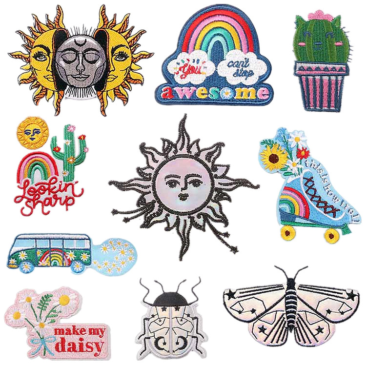 啸天卡通太阳补丁贴电脑刺绣布贴小汽车徽章熨烫衣服装饰蝴蝶章仔