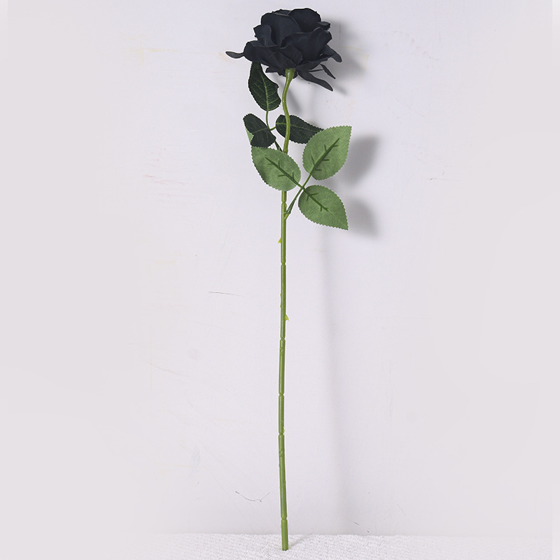 artificial flower artificial plant Simulation Pure Black Single Rose Bouquet Halloween Ghost Festival Horror Gothic Style Dark Series Decorative Fake Flower