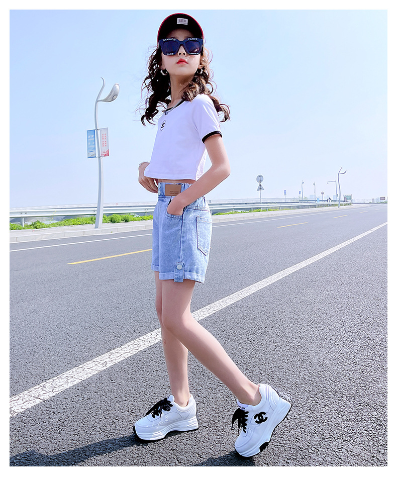 女童短裤夏装新款童装洋气牛仔裤夏季女大童夏款短裤儿童翻边热裤