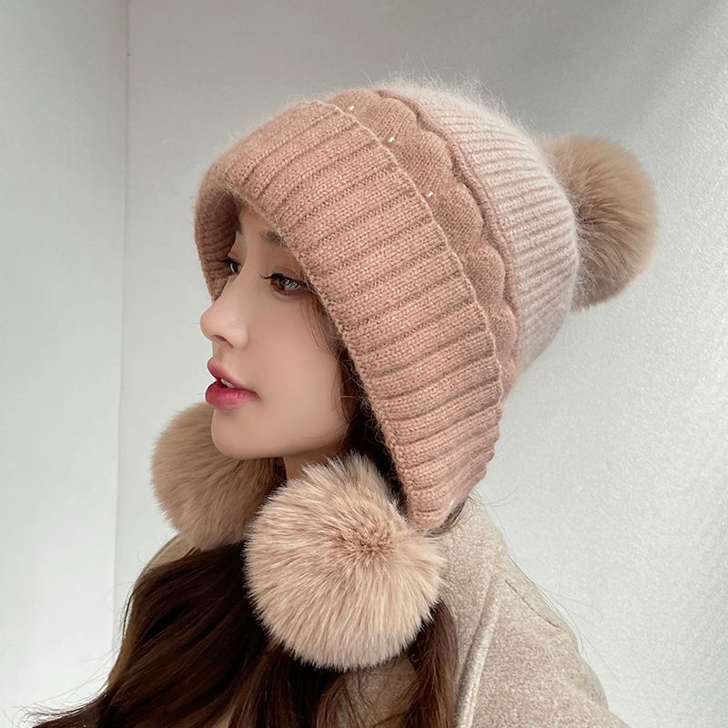 毛线帽子女秋冬甜美可爱保暖冷帽韩版时尚护耳加绒加厚防寒针织帽