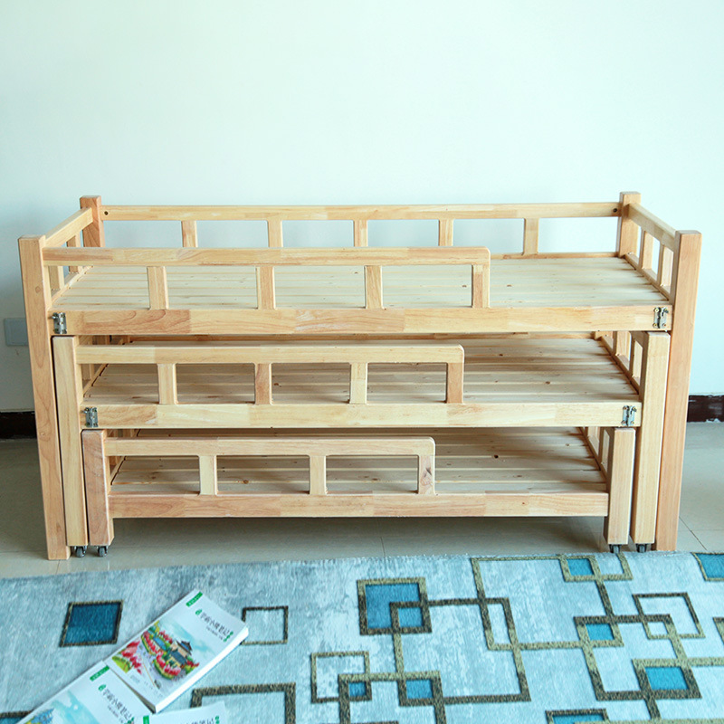 橡木三层推拉床 幼儿园实木儿童床三层推拉床抽屉床带护栏