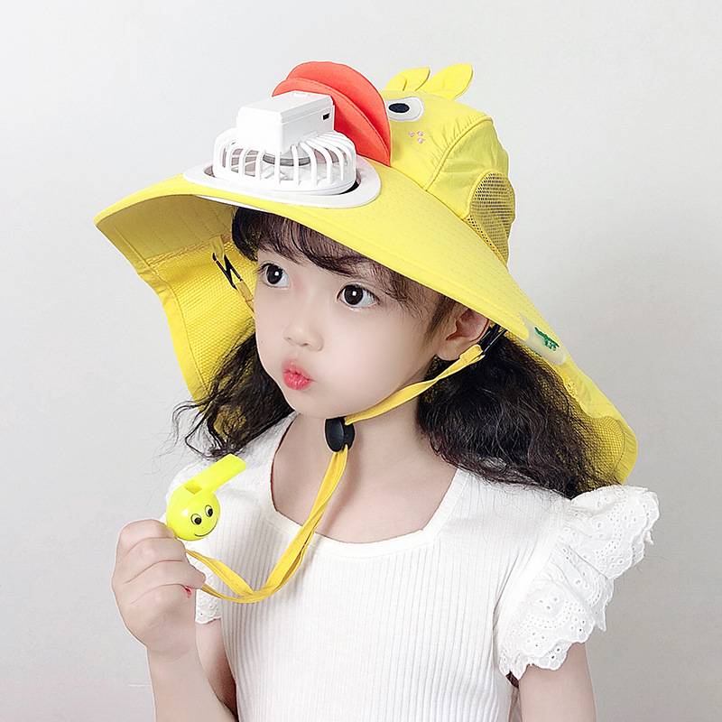 Children's Summer Sun Hat Thin Baby Big Brim Sun Protection UV Shawl Cap with Fan Boys and Girls Sun Hat