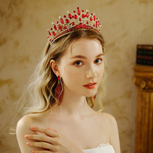 欧美跨境新娘饰品奢华镶钻皇冠大气复古发饰克莱茵蓝宝石新娘王冠