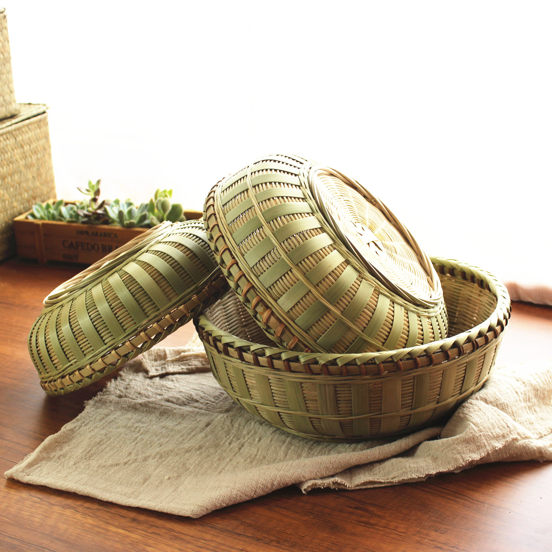 竹编水果篮手工竹编织篮子家用折叠式筐菜篮购物篮馒头折叠式篮竹