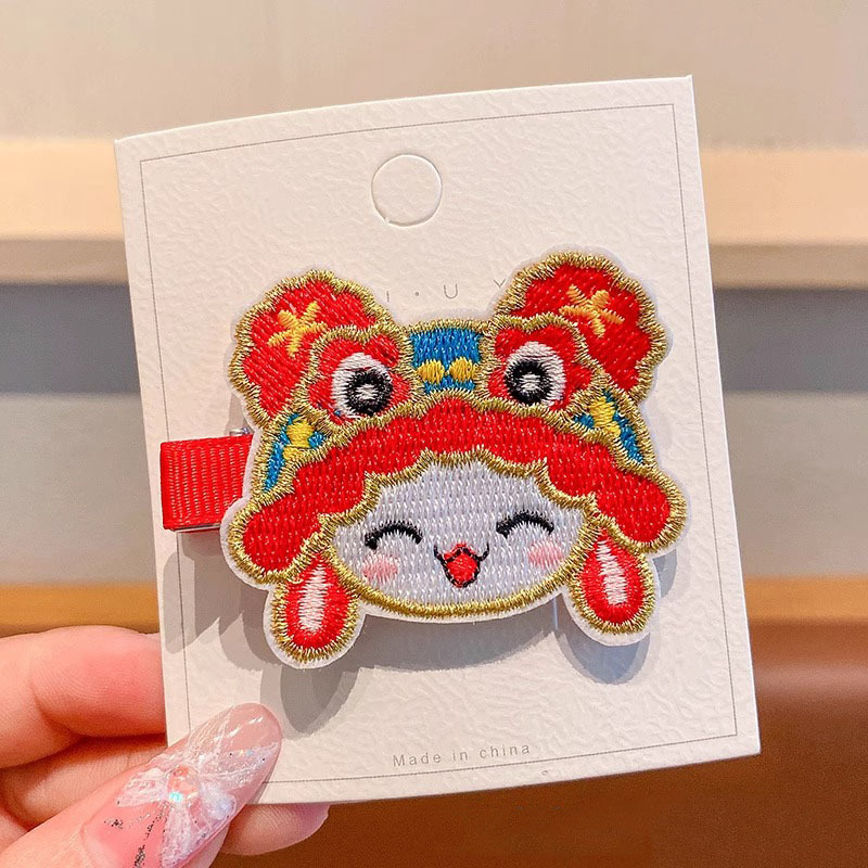 Chinese Style Girls Headdress Plush Embroidery Children's New Year Lion Barrettes Baby Hair Accessories New Year Greeting Hairpin Female