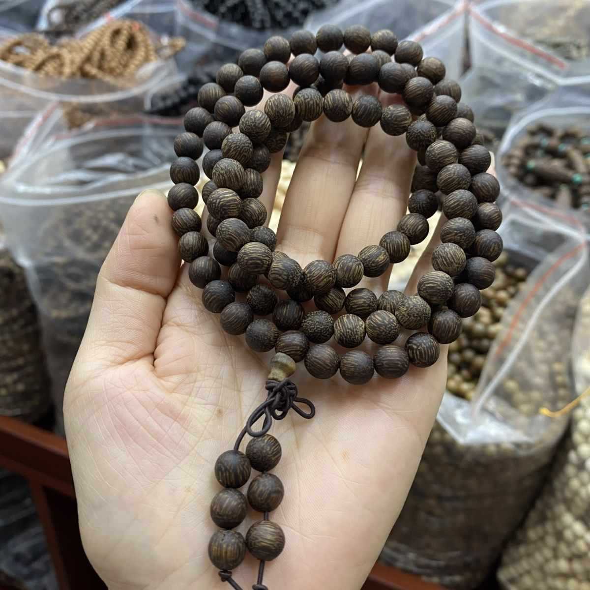 越南芽庄白奇楠沉香108佛珠8mm手链项链男女念珠四圈保真-阿里巴巴