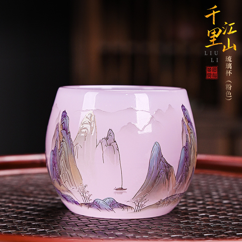 Thousand-Li Landscape Cup Jade Porcelain Tea Cup Glass Cup High-End Household Kung Fu Tea Cup Master Cup Single Cup Tea Cup Tea Cup