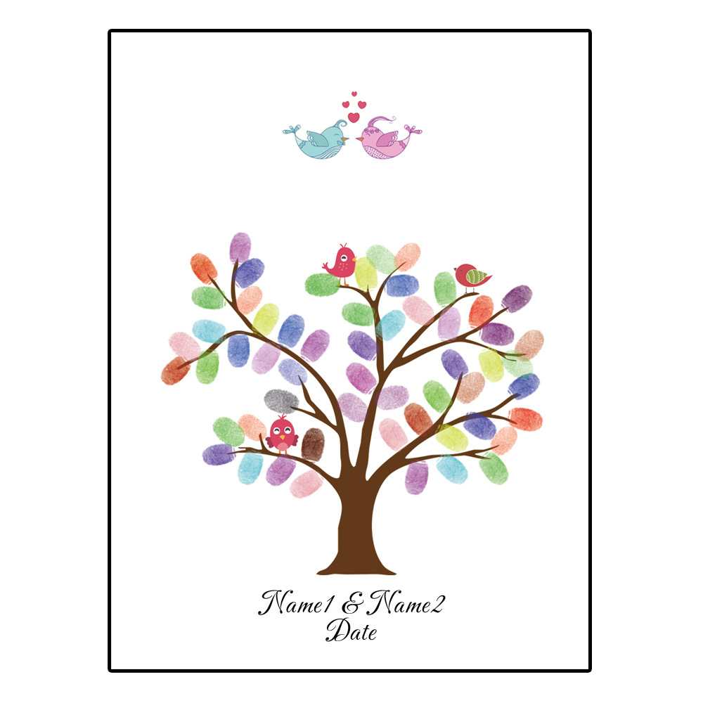 树枝小鸟指纹画 欧式指纹签到树 婚礼纪念手指画 hk008