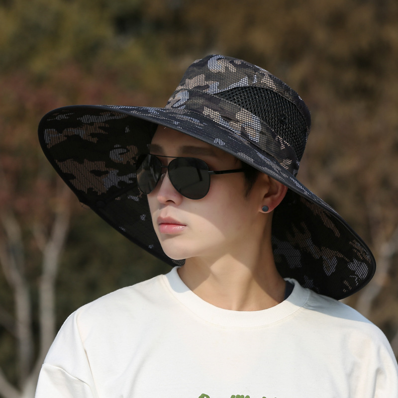 夏季新品15cm大帽檐男士防晒遮阳帽户外露营帽新款韩版登山遮阳帽