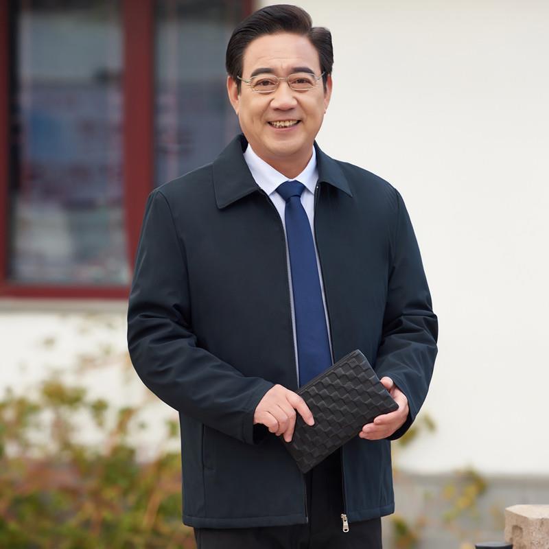 爸爸秋冬外套男装夹棉衣服中年男士上衣老干部爷爷装中老年夹克衫