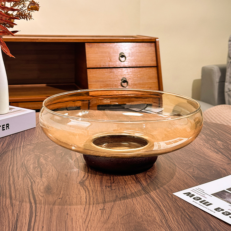 相思木玻璃零食水果盘轻奢宋式美学高级感果盘糖果盘子客厅零食摆