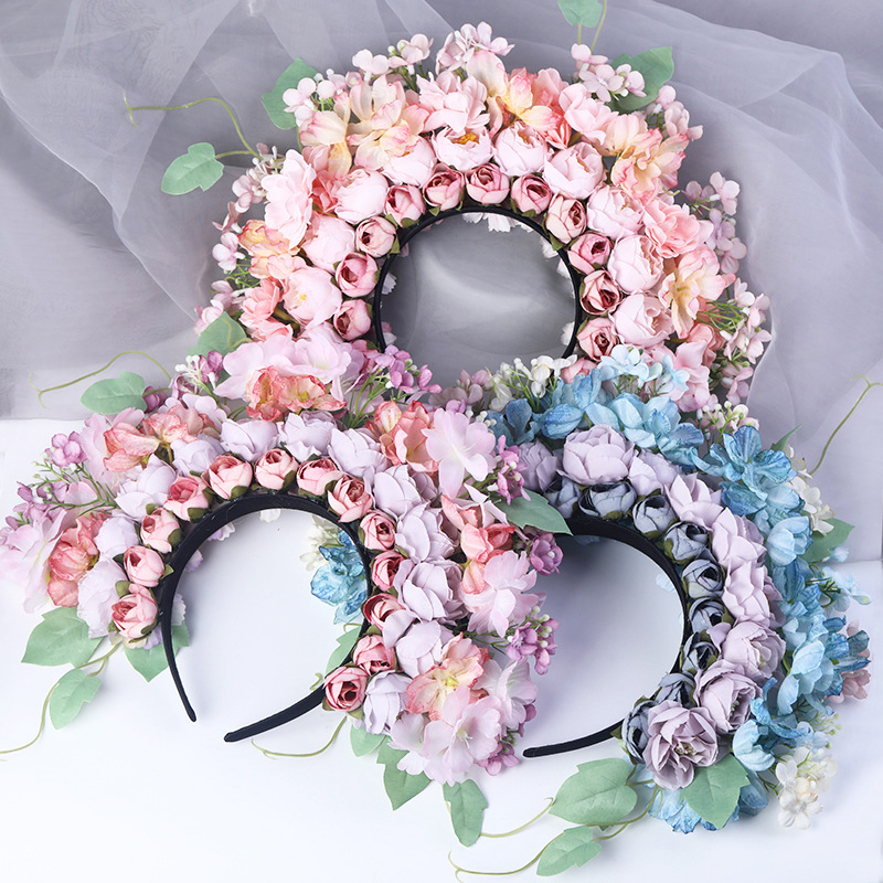 quanzhou xunpu wearing flower headdress silk flower headband han chinese clothing accessories three-dimensional garland flower circumference flower headband shooting photo