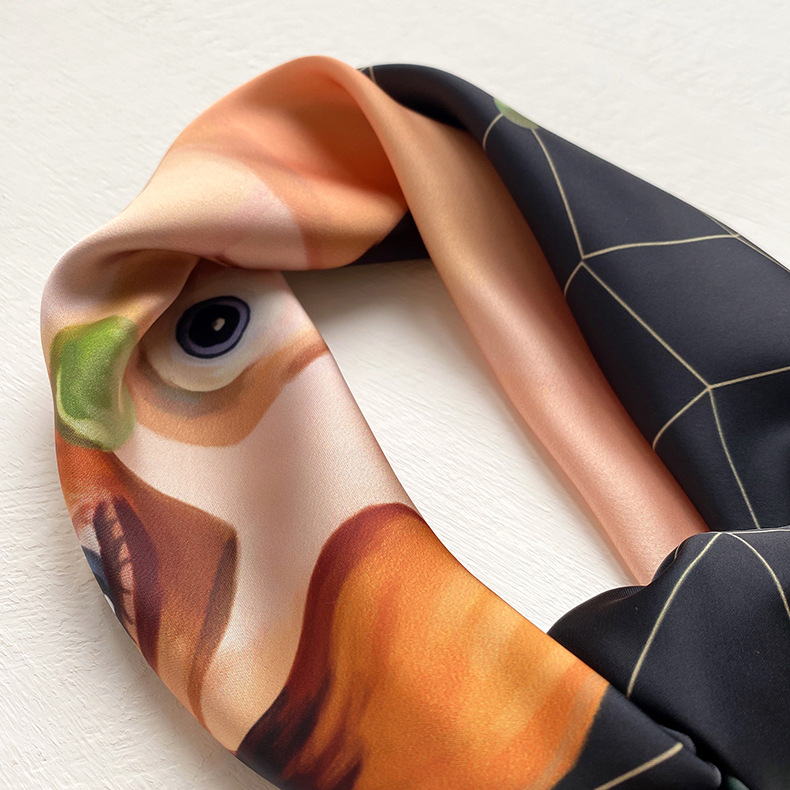 丝巾女卡通人头像仿真丝方巾气质 ins百搭时尚装饰领巾发带