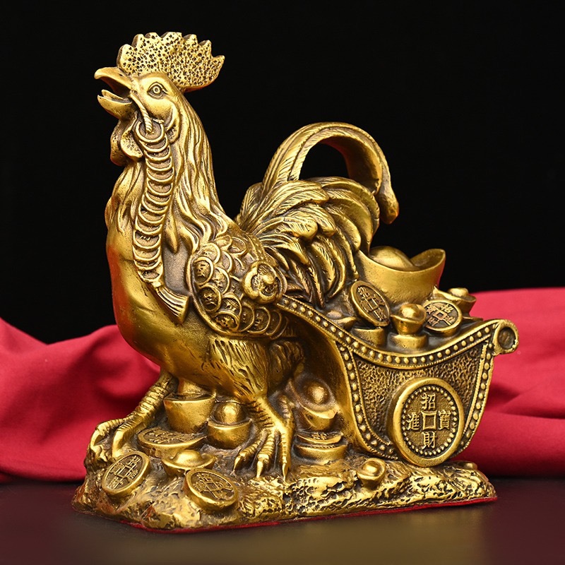 铜器金鸡送财黄铜生肖鸡元宝鸡摆件家居客厅玄关装饰品乔迁送礼