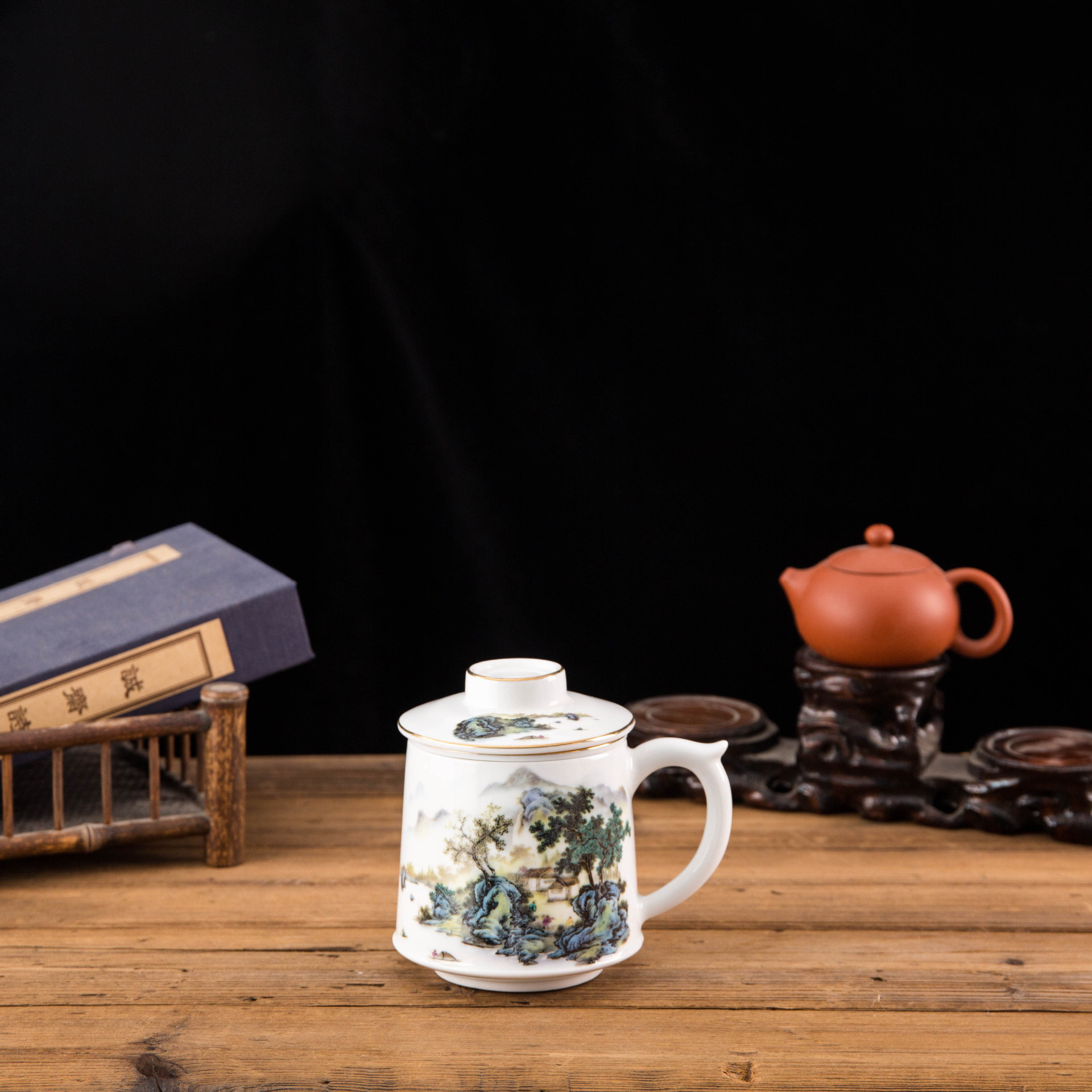 Jingdezhen Ceramics Tea Water Separation Tea Cup Filter Water Cup Baichuan Cup with Lid Business Good-looking Office Cup LG
