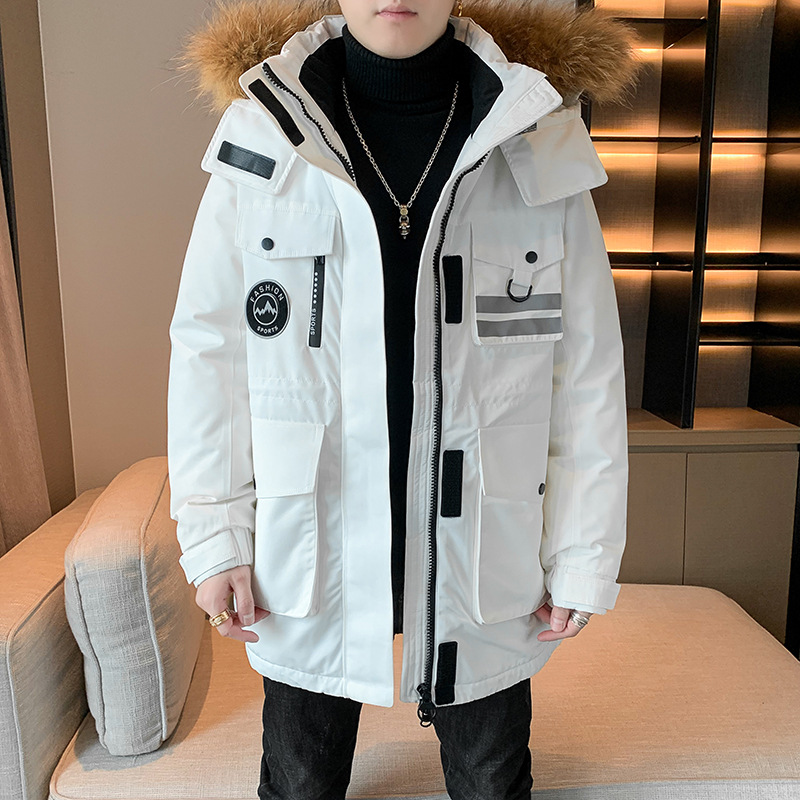 Workwear Hooded Thickened down Jacket Men's Winter Tide 2023 New Loose White Duck down Winter Warm Coat