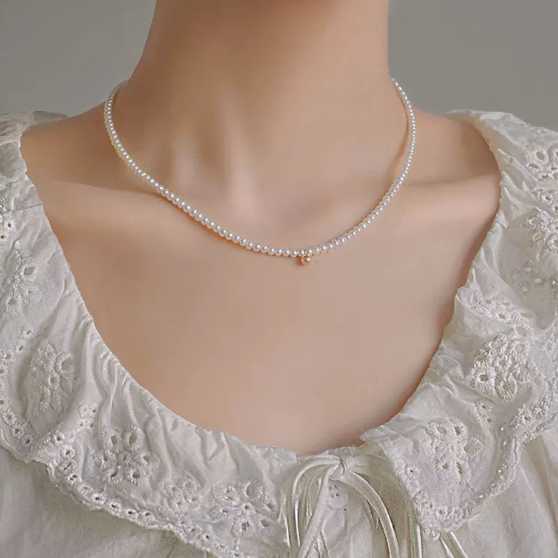 诸暨3mm天然淡水真珍珠项链女百搭高级感近正圆baby小米珠锁骨链