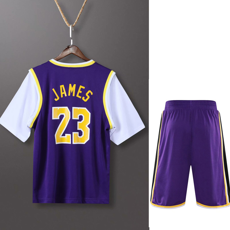 假两件套装湖人23号詹姆斯24号篮球服男球衣队服两侧有口袋m-4xl