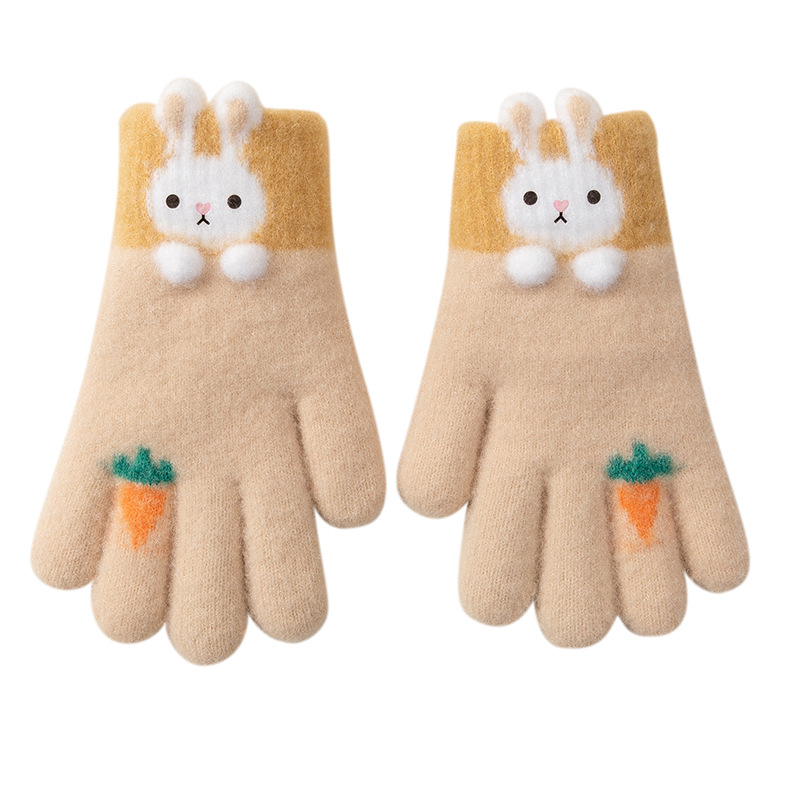 Winter Warm Children's Gloves Primary School Students Finger Baby Boys and Girls Cute Cartoon Knitted Wool Five Finger Wholesale