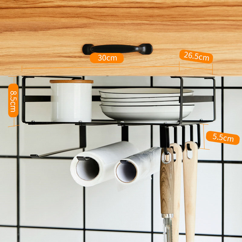 Kitchen Storage Rack Cabinet Lower Rack Wall-Mounted Pot Lid Rack Wall Cupboard Layered Hook Hanging Basket Wardrobe Storage Rack