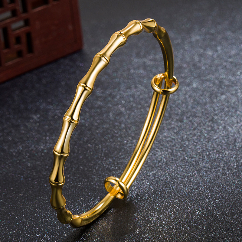 热卖越南沙面金竹节推拉手镯 节节高升古法传承骨头竹节手镯手环