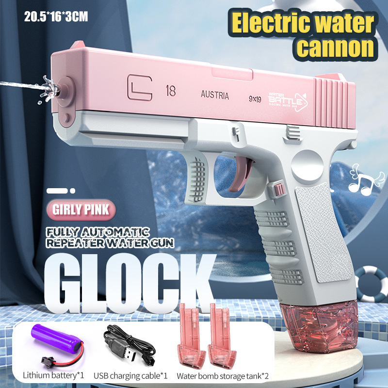 Cross-Border New Arrival Children's Summer Glock Automatic Continuous Water Gun Outdoor Parent-Child Interaction Water Fight Water Toys