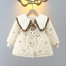 女童秋冬外套2023新款加绒加厚洋气中小童儿童女公主风娃娃领棉服