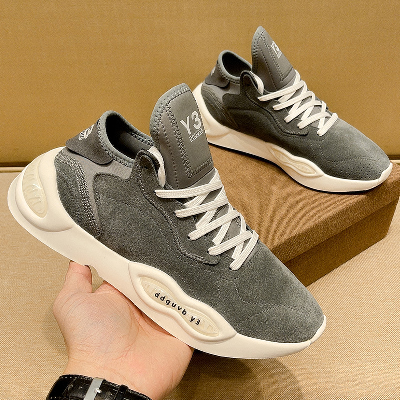 欧洲站灰色反绒皮y3情侣款老爹鞋ins潮牌真皮增高厚底休闲运动鞋