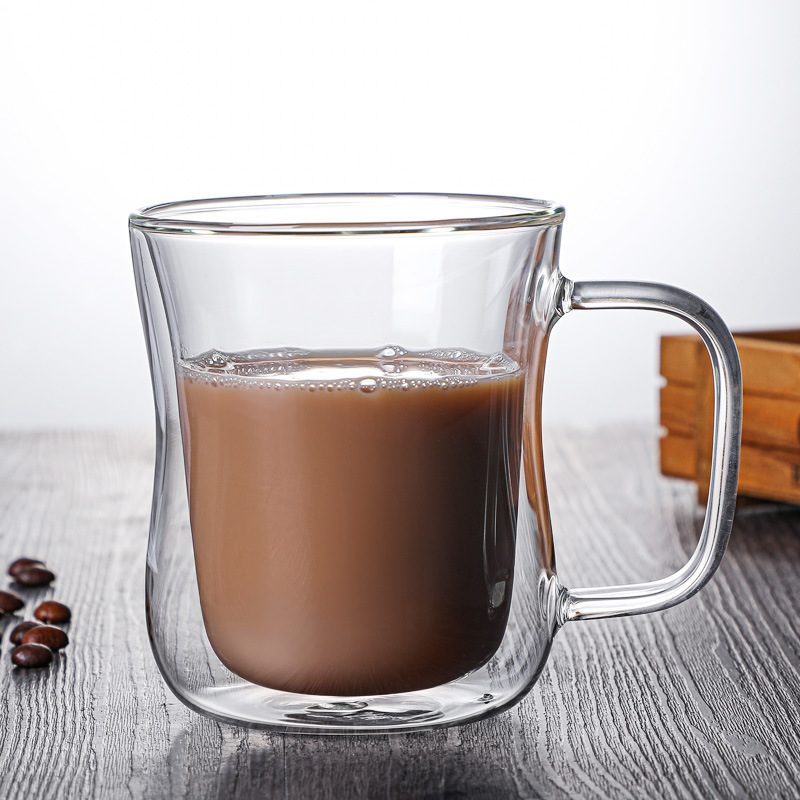 home breakfast milk coffee cup creative slim handle cup cross-border borosilicate double-layer glass transparent juice water cup