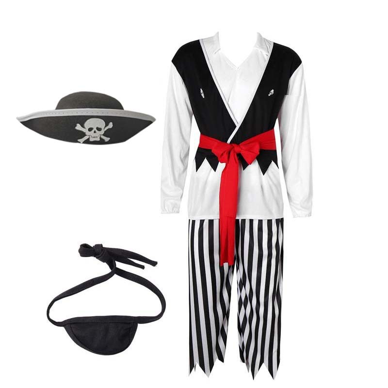 海盗服六一童装万圣节cosplay加勒比海盗船长服装条纹儿童演出服