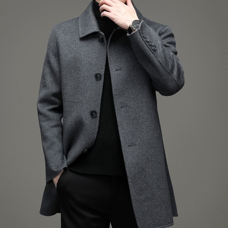 2021新款双面羊绒大衣男中长款秋冬男中青年休闲羊毛呢子外套批发