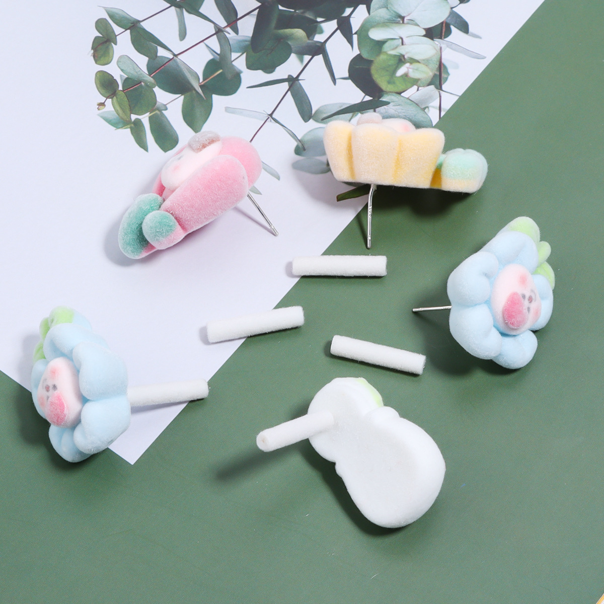 new creative flocking cartoon sun flower cactus multi-beauty stud earrings diy jewelry earrings ear stud accessories wholesale