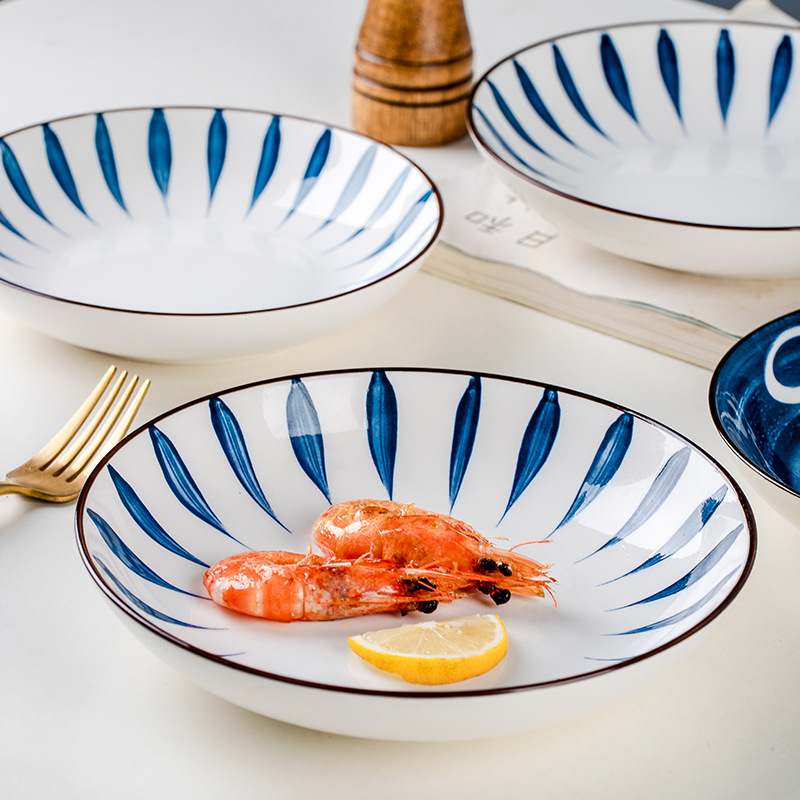 Plate Ceramic Household Japanese Style Internet Celebrity Food Dish Dinner Plate Creative Personalized Bowl and Dish Set Underglaze Tableware Wholesale
