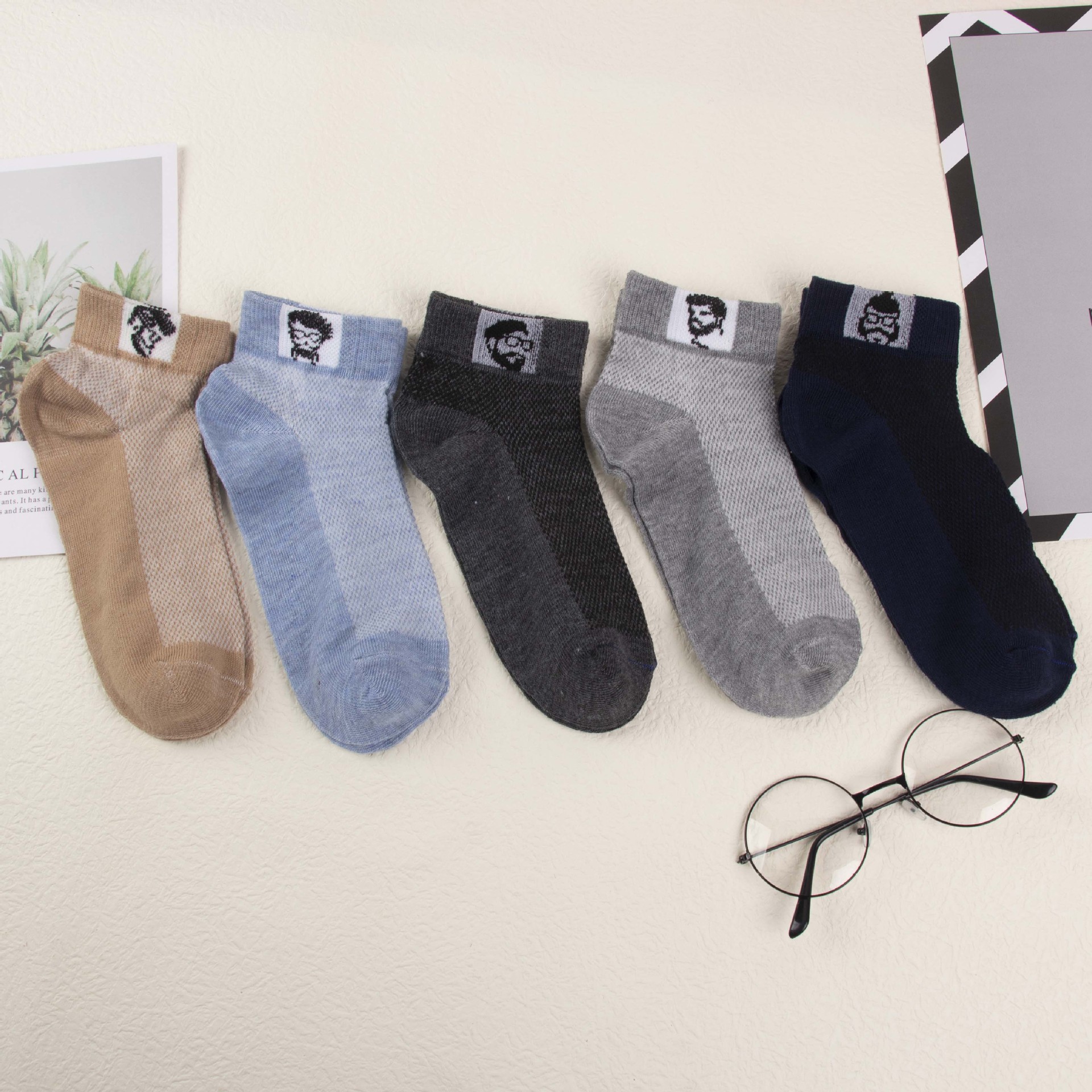 Socks Men's Summer Thin Socks Internet Celebrity Old Head Socks Mesh Breathable Deodorant Fashion Leisure Sports Socks Empty