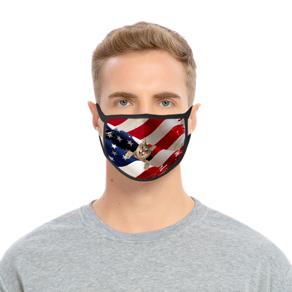跨境美国独立日口罩3d数码印花国旗棉质口罩可水洗防尘涤纶口罩