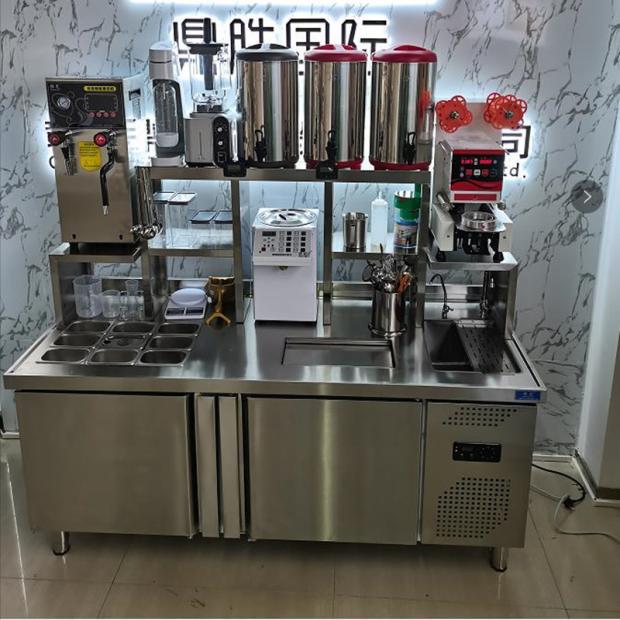 奶茶店设备全套饮品设备商用双温水吧工作台奶茶操作台冷藏水吧台