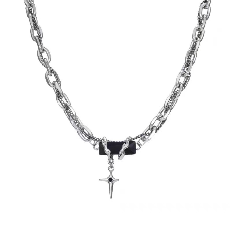 New Accessories Niche Winding Black Onyx Cross Stitching Necklace Men and Women Disco Titanium Steel Clavicle Chain Tide