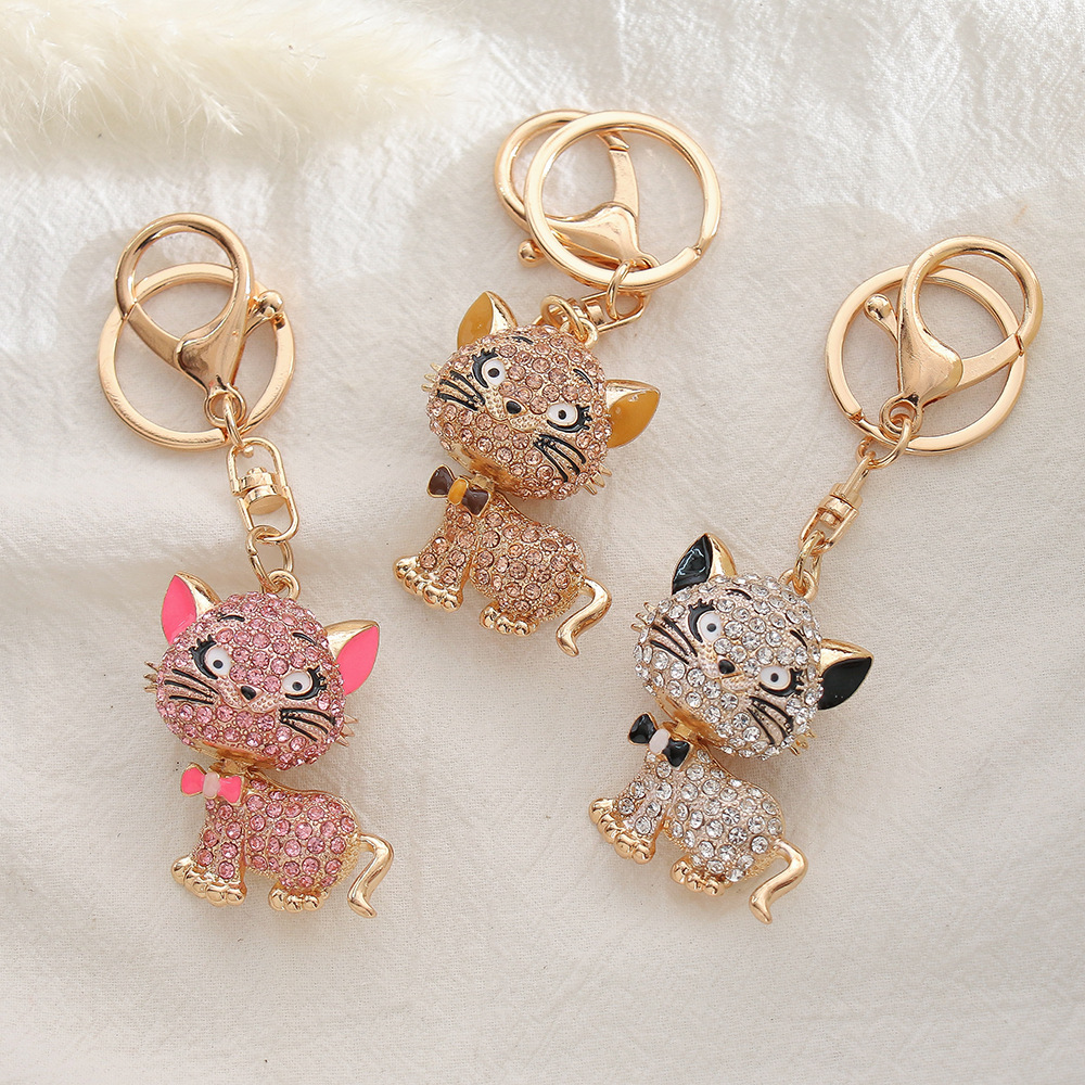 new diamond cat creative metal keychains ornaments cute cartoon kitten handbag pendant factory direct supply