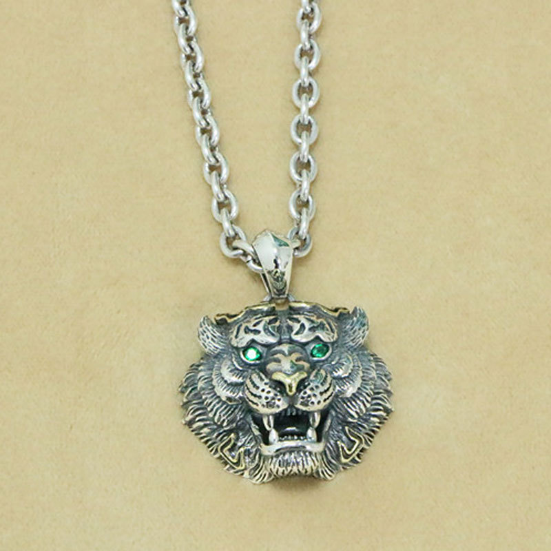 个性霸气男士百搭项链挂坠 s925纯银时尚创意饰品 泰银老虎头吊坠