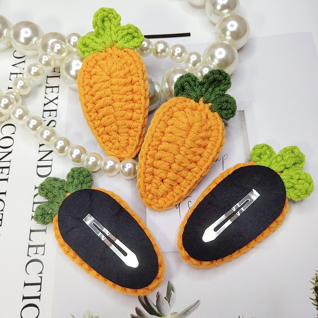 新款韩版纯手工diy钩织发卡边夹 毛线钩织胡萝卜发夹精致少女头饰