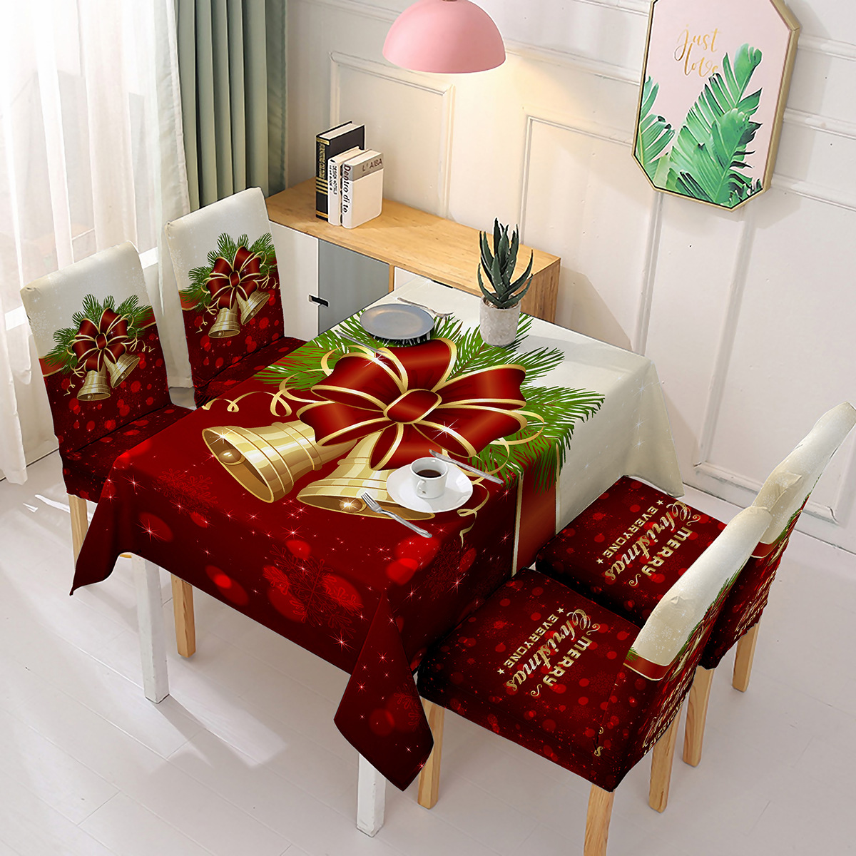 Cross-Border New Arrival Christmas Chair Cover Holiday Decoration All-Inclusive Elastic Chair Cover Household Dining Table Oil-Proof Waterproof Tablecloth