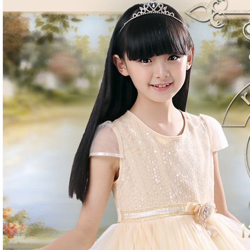 网红长发直发假发女童齐刘海妩媚动人长直发公主风整头套假发光头