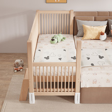 B&A儿童榉木拼接床加宽床边小床实木高护栏可调升降宝宝婴儿拼接