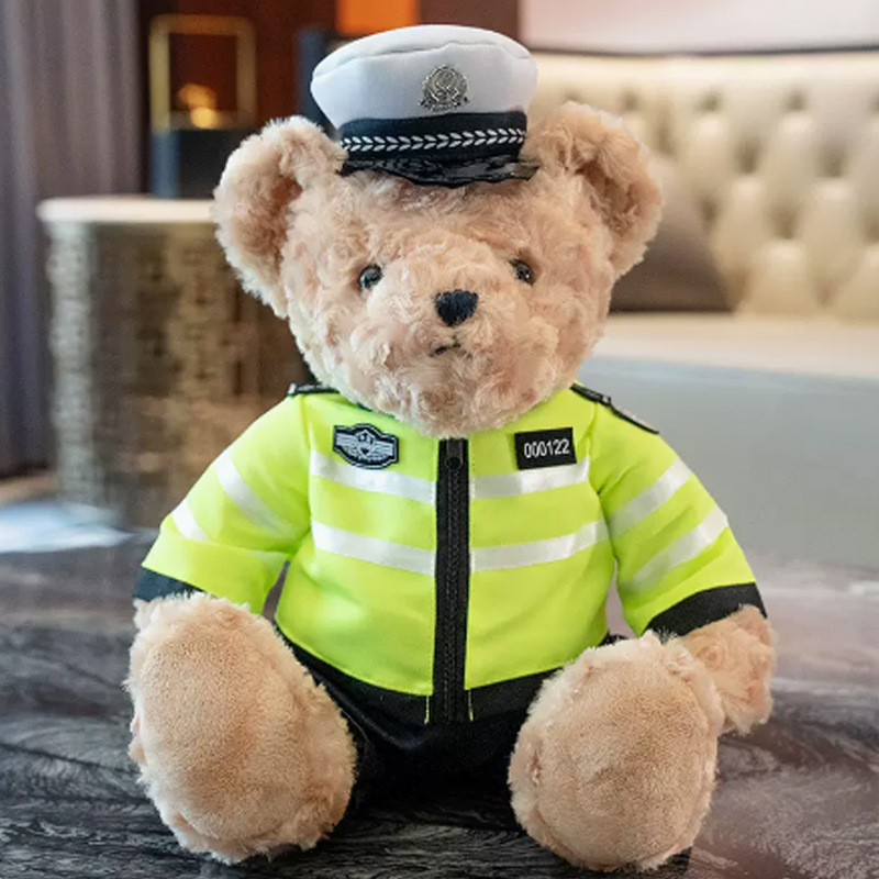 网红交警小熊公仔毛绒玩具交通公安警官玩偶小熊送礼物泰-阿里巴巴