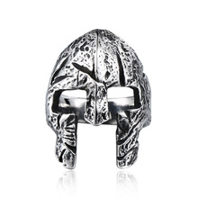 beier复古创意男士钛钢指环雕刻斯巴达勇士面具不锈钢戒指首饰