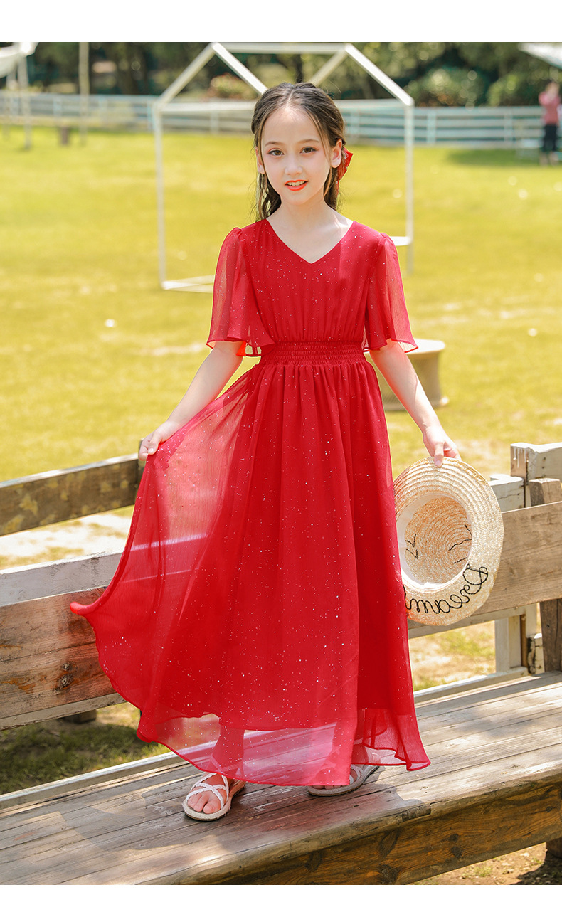 红色蓬蓬短袖连衣裙图片