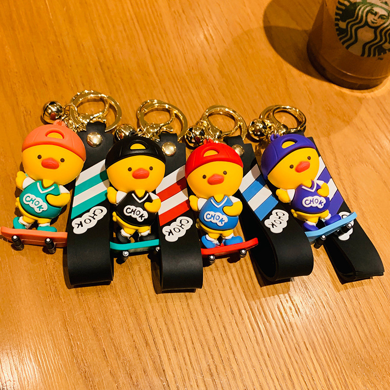 Cute Skateboard Duck Doll Keychain Creative Car Key Chain Handbag Pendant Blind Box Crane Machine Small Gift