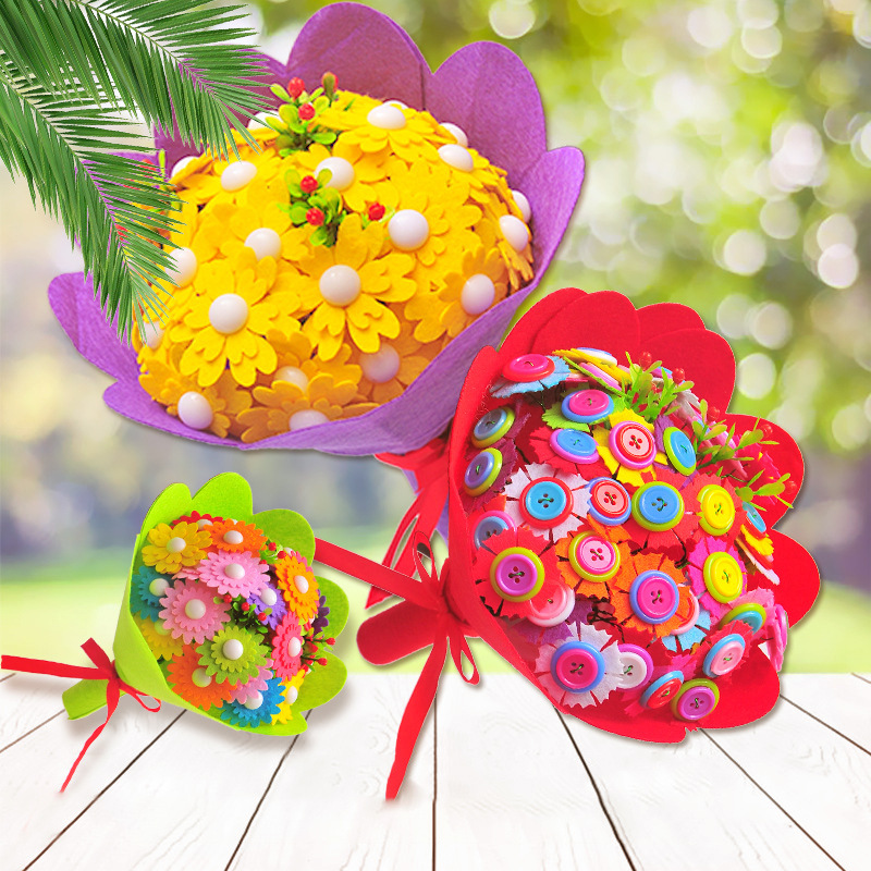 教师节手捧花礼物幼儿园手工diy纽扣花束材料包儿童益智创意玩具