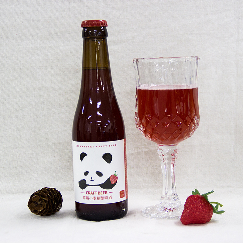 比利时风味仙的熊猫精酿草莓国产精酿果味啤酒280ml*24瓶装整箱