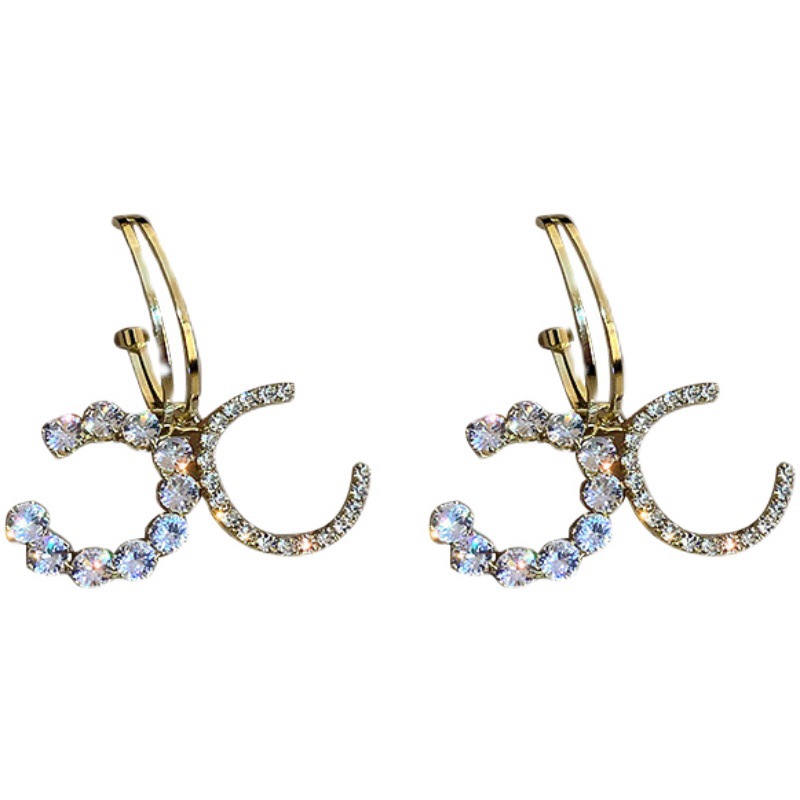 925 Silver Stud Rhinestone-Encrusted Alphabet Letter Earrings Niche Design Earrings Personalized Temperament Entry Lux Earrings for Women Wholesale